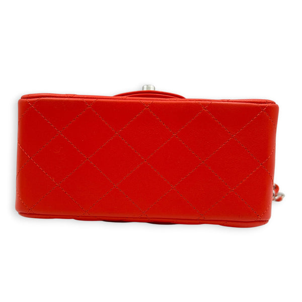Rectangle Flap Shoulder Bag Mini Red in Lambskin, Silver hardware