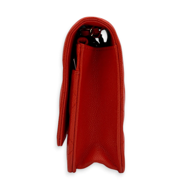 Classic Red Wallet On Chain in Caviar Leather, Gold hardware