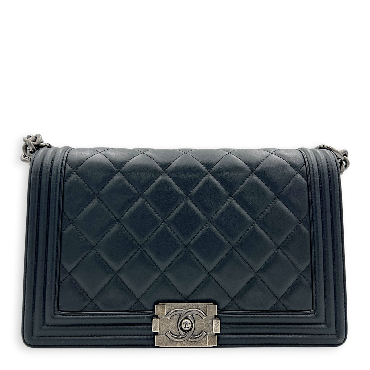 Boy Shoulder Bag Black in Calfskin, Ruthenium hardware