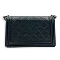 Boy Shoulder Bag Black in Calfskin, Ruthenium hardware