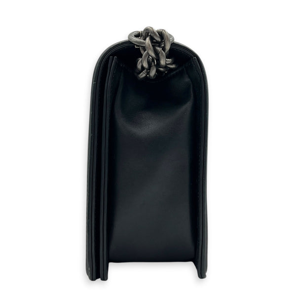 Boy Shoulder Bag Black in Calfskin, Ruthenium hardware