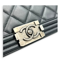 Boy Shoulder Bag Black in Calfskin, Ruthenium hardware