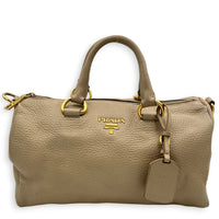 Logo Top Handle Bag Beige in Calfskin, Gold hardware
