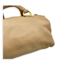 Logo Top Handle Bag Beige in Calfskin, Gold hardware