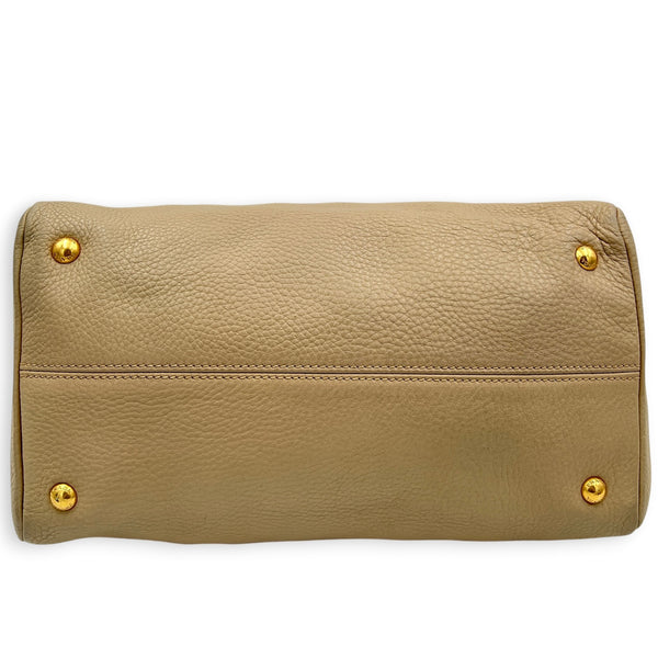 Logo Top Handle Bag Beige in Calfskin, Gold hardware