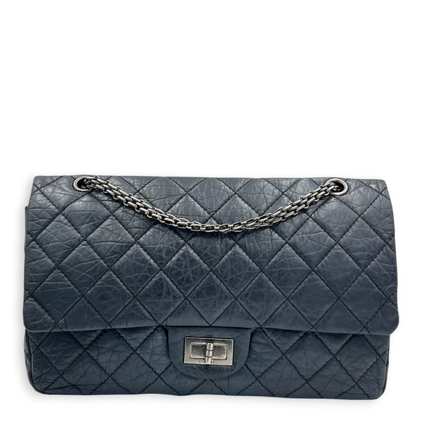 2.55 Shoulder Bag Grey in Distressed Leather, Ruthenium hardware
