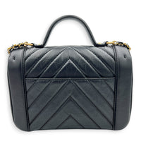CC Chevron Black Top Handle Bag in Calfskin, Gold hardware