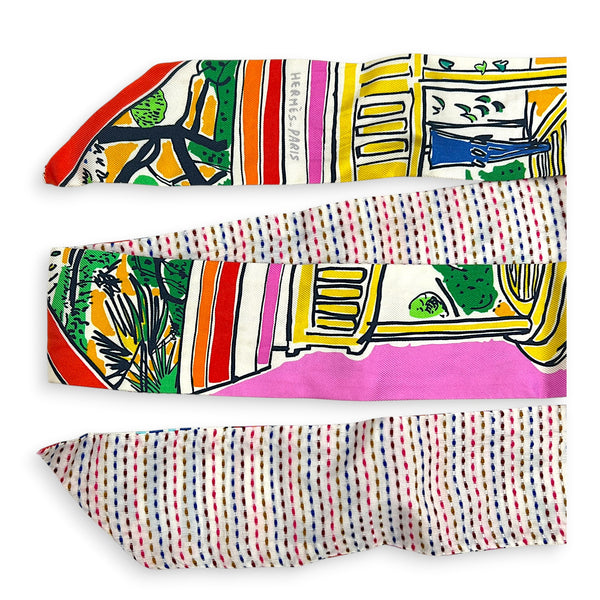 Twilly Twins Pointille En Liberte Twins Rose/Bleu Bag Accessory in Silk,  hardware