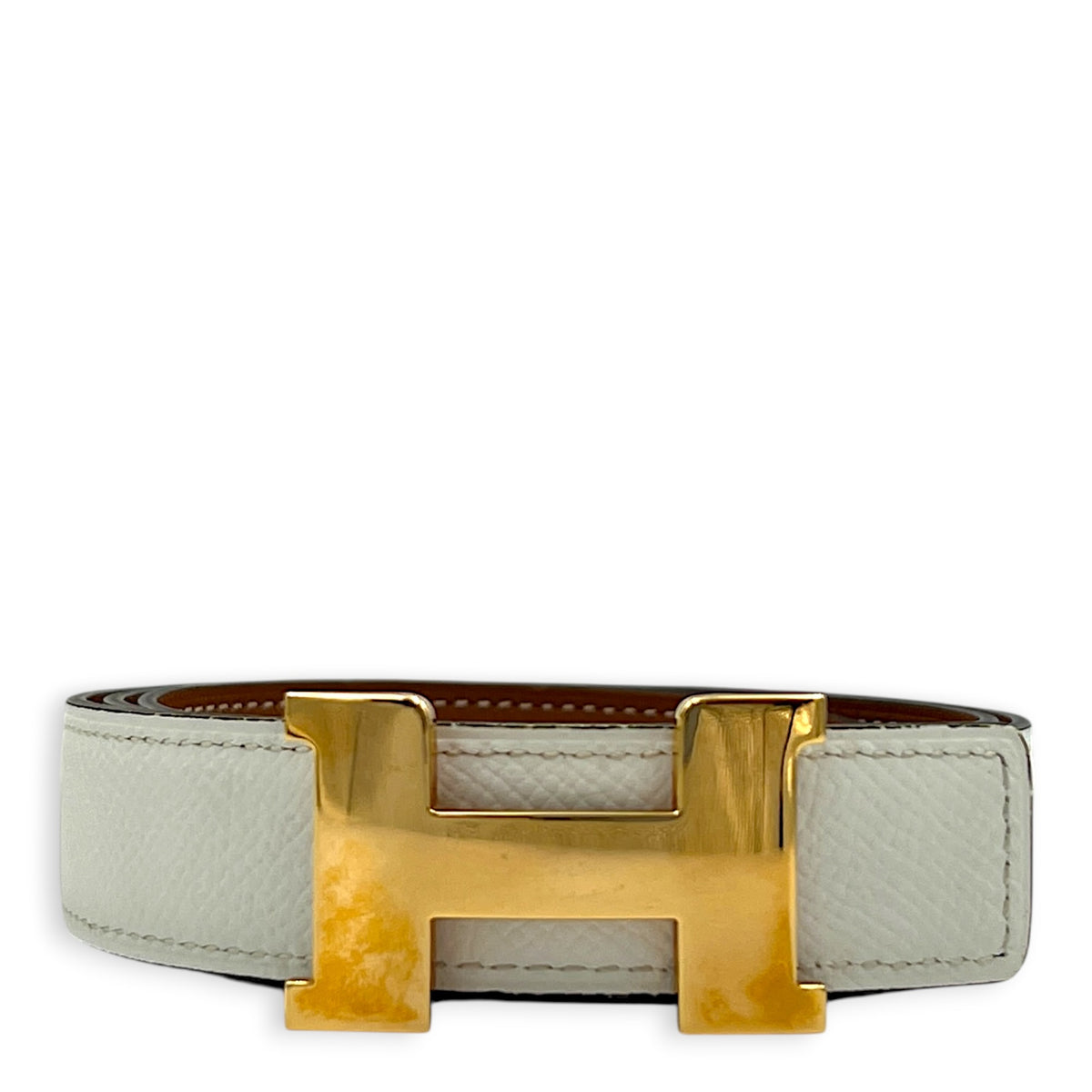 De Ceinture 24 Mini Constance 70 Gold/ Blanc Belt in Epsom/Swift, Rose Gold hardware