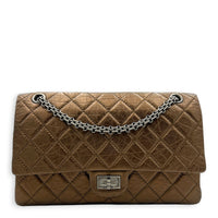 2.55 Shoulder Bag Brown in Calfskin, Ruthenium hardware