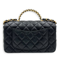 24C Rectangle Top Black Top Handle Bag in Lambskin, Gold hardware