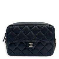 25C Camera Black Crossbody Bag in Caviar Leather, Gold hardware