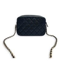 25C Camera Black Crossbody Bag in Caviar Leather, Gold hardware