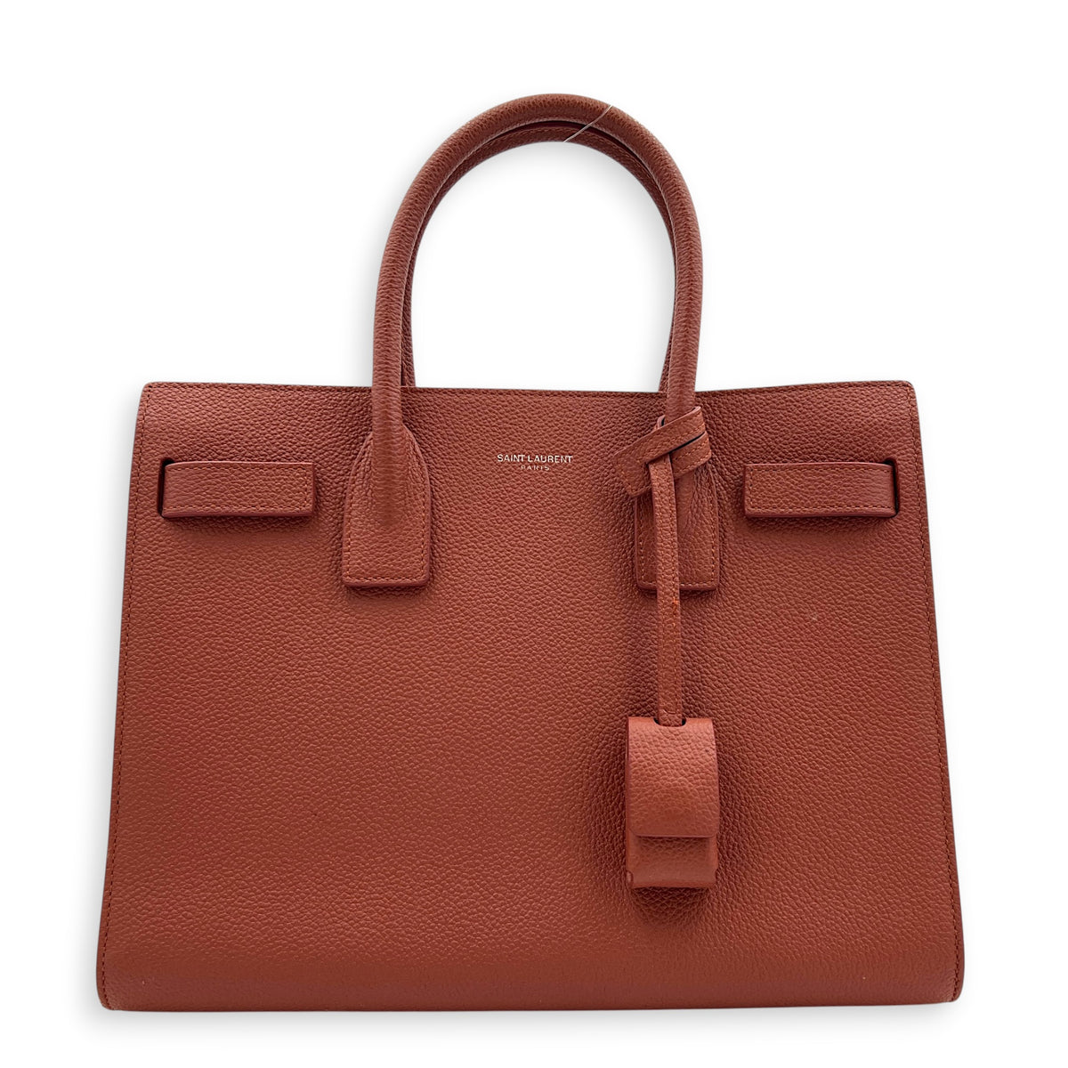 Sac de Jour Top Handle Bag Small Brick Red in Calfskin, Silver hardware