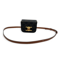 Triomphe Claude Mini Tan Crossbody Bag in Coated Canvas, Gold hardware