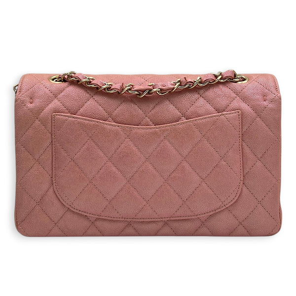Classic Double Flap Small Iridescent Pink Shoulder Bag in Caviar Leather, Gold hardware