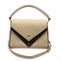 Double V Top Handle Bag White in Calfskin/ Coated Canvas, Gold hardware