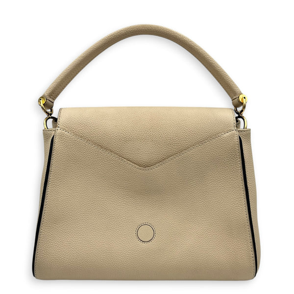 Double V Top Handle Bag White in Calfskin/ Coated Canvas, Gold hardware