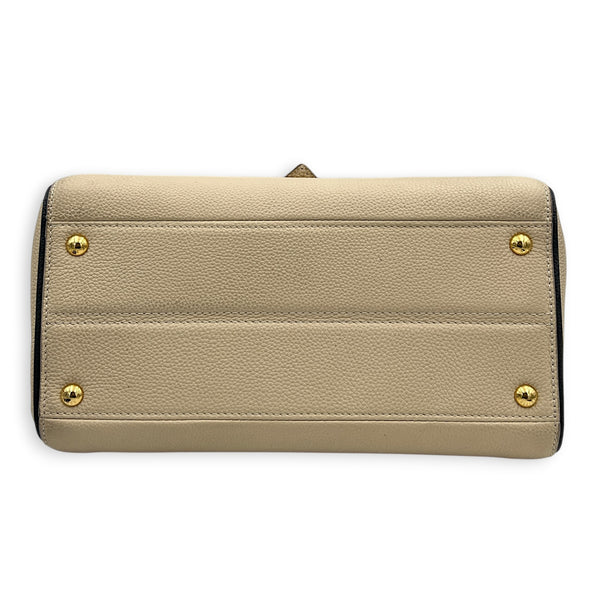 Double V Top Handle Bag White in Calfskin/ Coated Canvas, Gold hardware