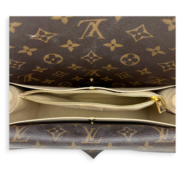 Double V Top Handle Bag White in Calfskin/ Coated Canvas, Gold hardware