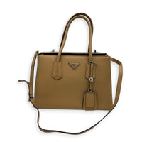 2 Way Turnlock Brown Top Handle Bag in Saffiano Leather, Silver hardware