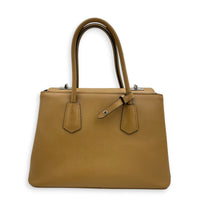 2 Way Turnlock Brown Top Handle Bag in Saffiano Leather, Silver hardware