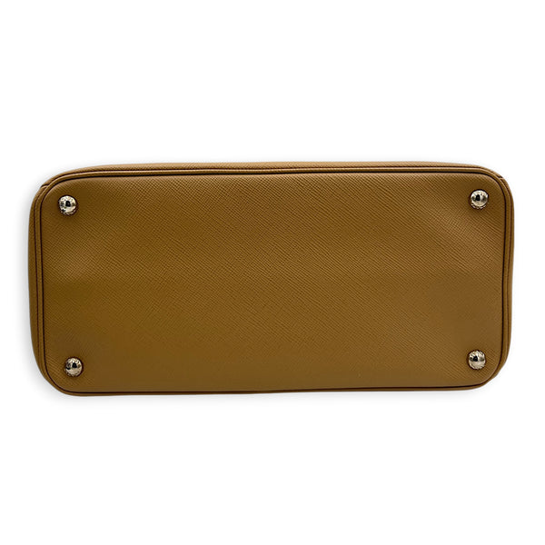2 Way Turnlock Brown Top Handle Bag in Saffiano Leather, Silver hardware