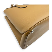 2 Way Turnlock Brown Top Handle Bag in Saffiano Leather, Silver hardware