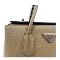 2 Way Turnlock Brown Top Handle Bag in Saffiano Leather, Silver hardware