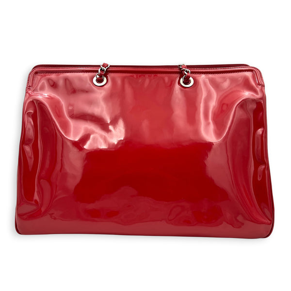 Lipstick Tote Red Tote Bag in Patent Leather, Silver hardware