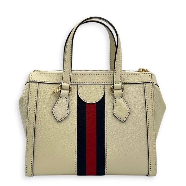 Ophidia Top Handle Bag Small White Ivory in Calfskin, Gold hardware