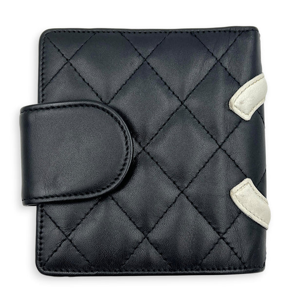 Cambon Compact Black Wallet in Lambskin, Silver hardware