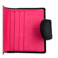 Cambon Compact Black Wallet in Lambskin, Silver hardware