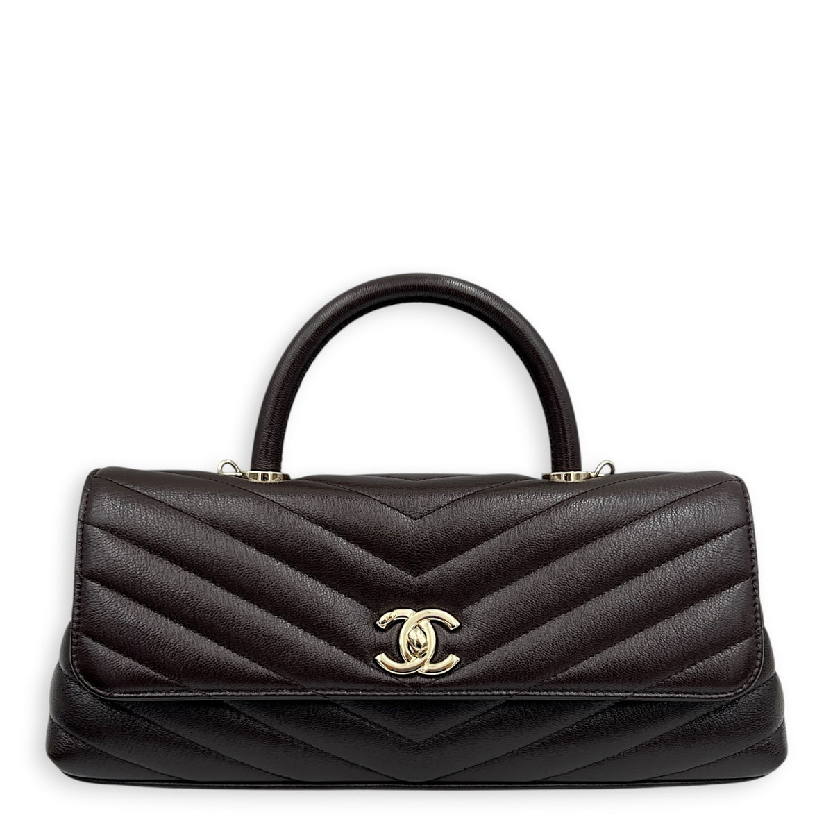 Coco East West Maci Brown Top Handle Bag in Calfskin, Gold hardware