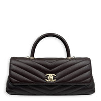 Coco East West Maci Brown Top Handle Bag in Calfskin, Gold hardware