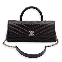 Coco East West Maci Brown Top Handle Bag in Calfskin, Gold hardware