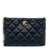 Quilted Crush on Chains Black Shoulder Bag in Lambskin, Gold hardware