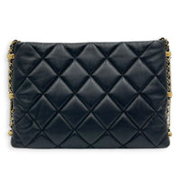 Quilted Crush on Chains Black Shoulder Bag in Lambskin, Gold hardware