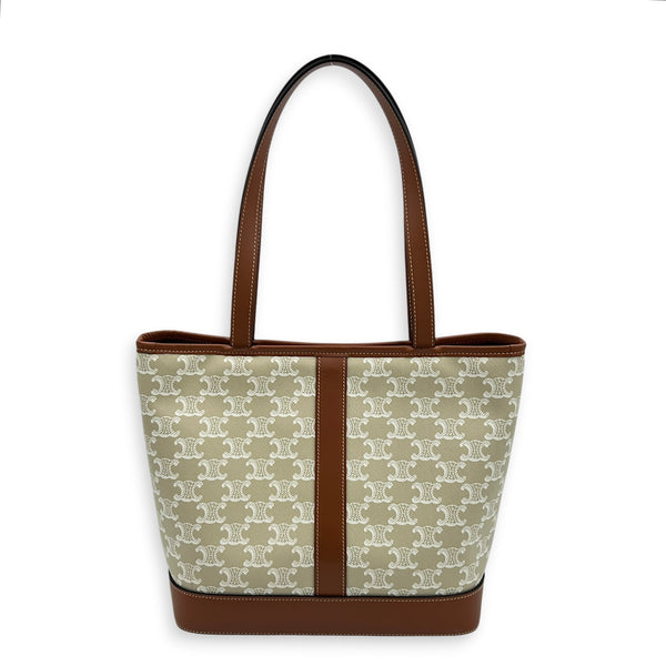 Triomphe Shoulder Bag Beige in Coated Canvas, Gold hardware
