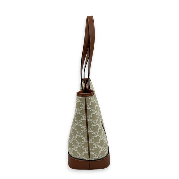 Triomphe Shoulder Bag Beige in Coated Canvas, Gold hardware
