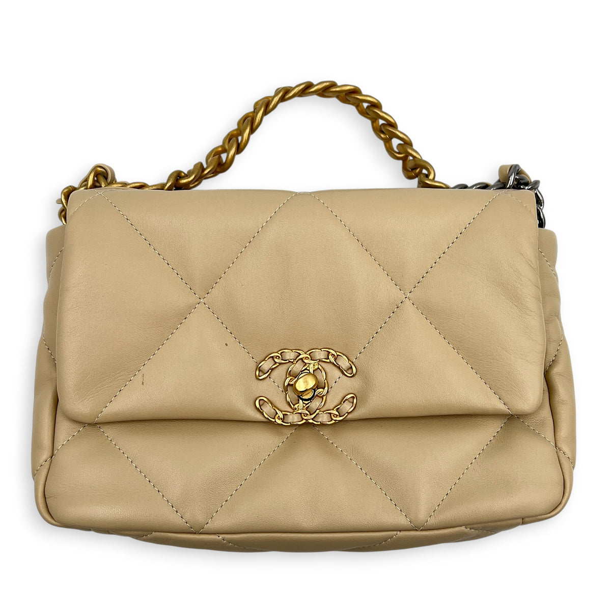 C19 Shoulder Bag Small Beige in Lambskin, Mixed hardware