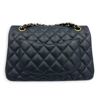 Classic Double Flap Small Blue Shoulder Bag in Caviar Leather, Gold hardware