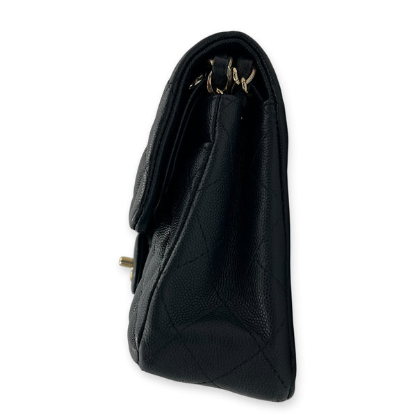 Classic Double Flap Small Blue Shoulder Bag in Caviar Leather, Gold hardware