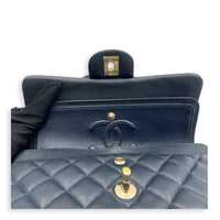 Classic Double Flap Small Blue Shoulder Bag in Caviar Leather, Gold hardware