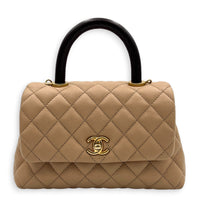Coco Top Handle Bag Dark Beige in Caviar Leather, Gold hardware