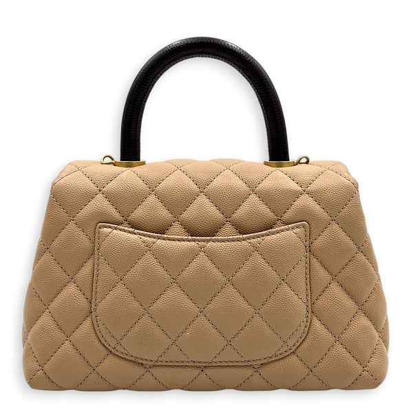 Coco Top Handle Bag Dark Beige in Caviar Leather, Gold hardware