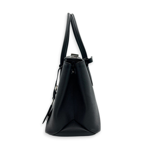 2 Way Turnlock Top Handle Bag Black in Saffiano Leather, Silver hardware