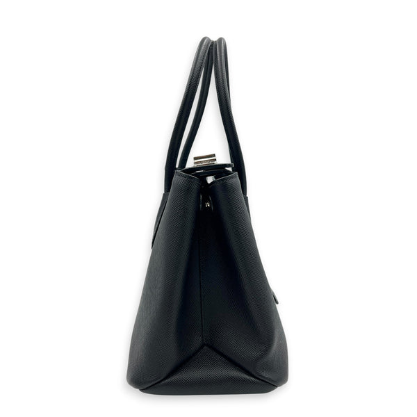 2 Way Turnlock Top Handle Bag Black in Saffiano Leather, Silver hardware