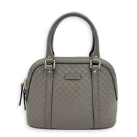 Dome Grey Top Handle Bag in Calfskin, Gold hardware