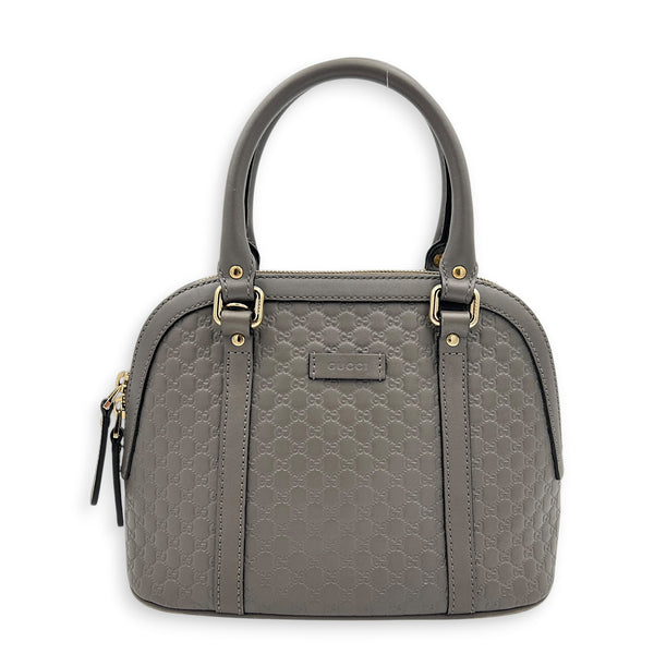 Dome Grey Top Handle Bag in Calfskin, Gold hardware